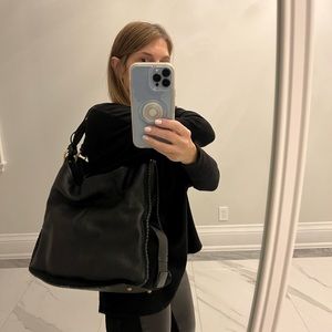 Stuart Weitzman Novocoquette Genuine Leather Purse - Black with Gold Accents